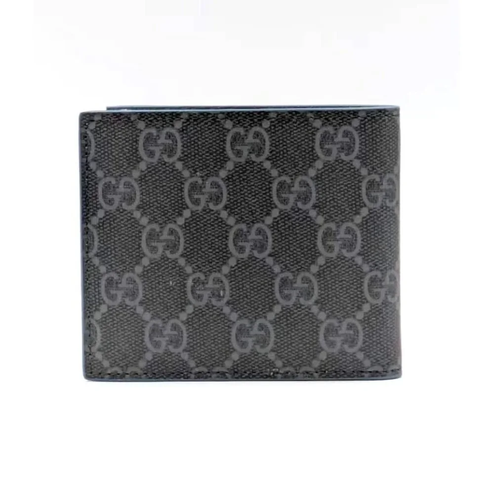 Gucci Black GG Supreme Canvas Bi-Fold Wallet with Blue Double G